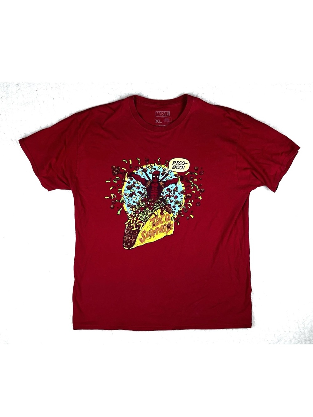 Marvel Disney MCU Mens XL Red Graphic Tshirt Deadpool Taco Supreme Pico Funny